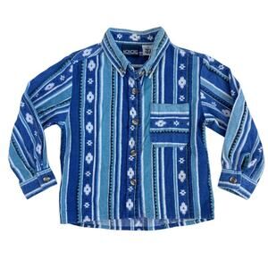 Vintage Honors Toddler Shirt 2T Southwestern Aztec Western Blue Button Up 90s